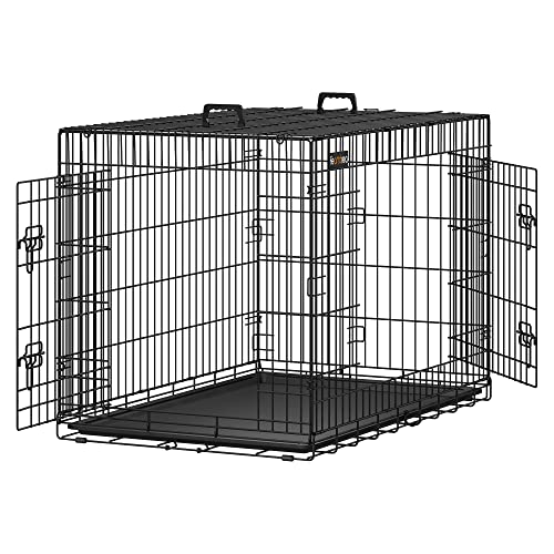 Feandrea Hundekäfig, klappbar, mit 2 Türen, ausziehbare Kunststoffschale, 107 x 70 x 77,5 cm, XL,...