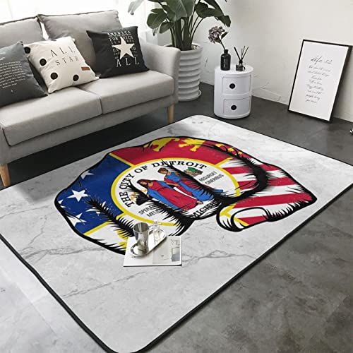 LINGF Flag of Detroit Fist Power Area Rugs Living Room Bedroom Kitchen Carpet Floor Mats Home Decor 60x39...