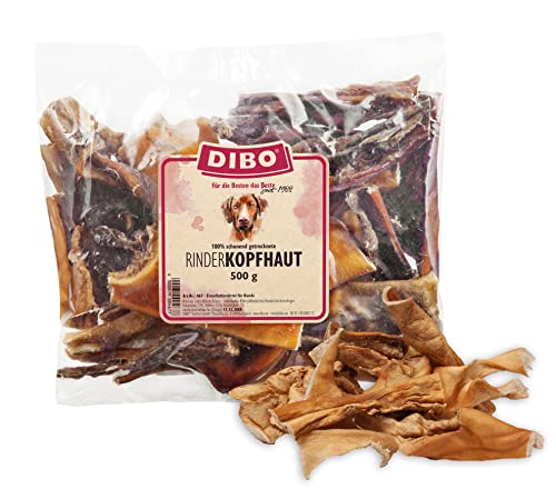 DIBO Rinderkopfhaut, 500g-Beutel, Naturkau-Snack oder Leckerli für Zwischendurch, Hundefutter,...