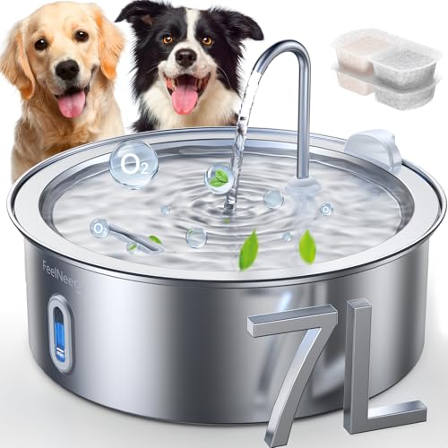 FEELNEEDY 7L Katzenbrunnen Edelstahl, Trinkbrunnen für Hunde mit 2 Filters Geeignet für die Verwendung...