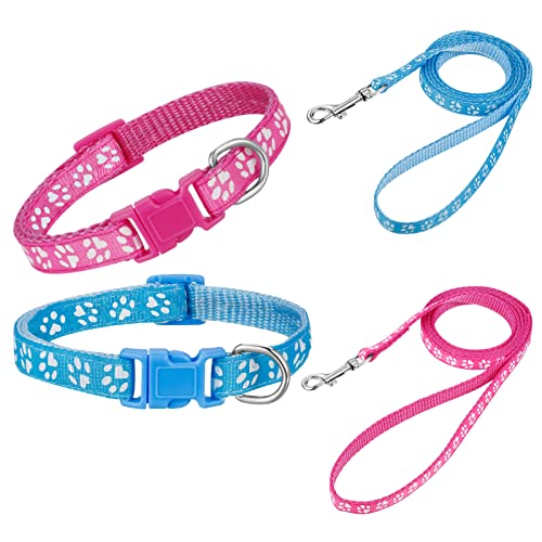 tonyg-p 2 Stück Welpenhalsbänder mit Leine Set, Hundehalsband und Leine Verstellbares Hundehalsband...