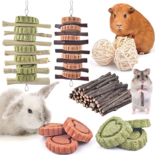ERKOON 12 Stück Kaninchen Spielzeug, Hamster Spielzeug Chinchilla Hasen Timothy Heu Karotte Graskuchen...