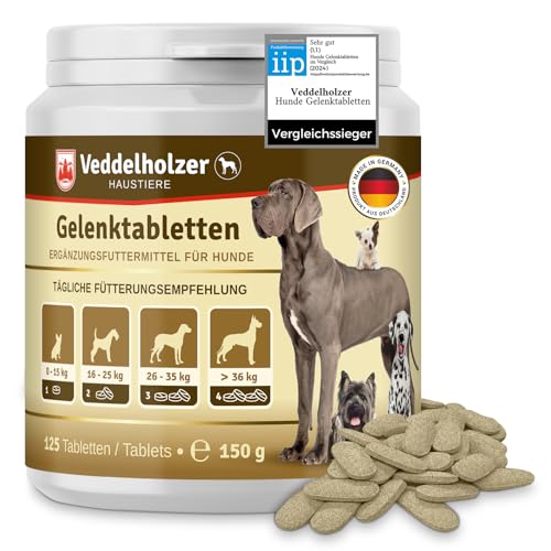 Veddelholzer VERGLEICHSSIEGER 2024 Hunde Gelenktabletten mit Grünlippmuschel Hund MSM & Teufelskralle...