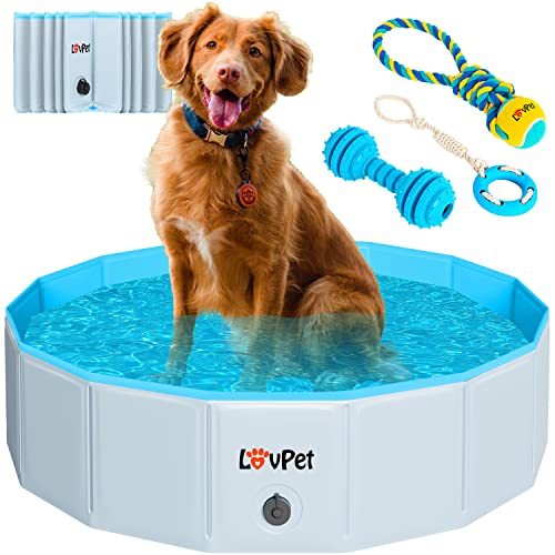 Lovpet® Faltbarer Hundepool Schwimmbecken für Große & Kleine Hunde, inkl. Hundespielzeug (XL) 80cm Ø...