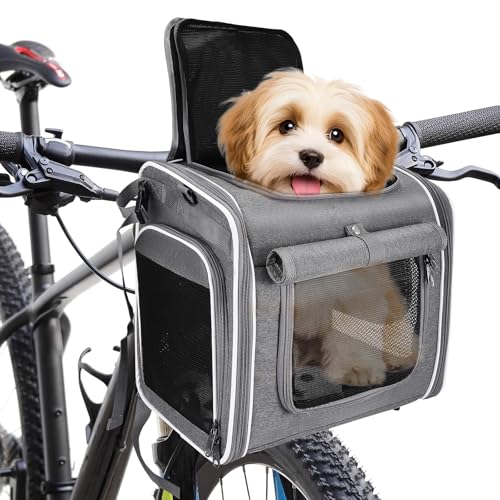 Hundekorb Fahrrad Vorne, 4-in-1 Hundekorb für Fahrrad, Erweiterbarer Hunderrucksack, Hunde-Fahrradkorb...