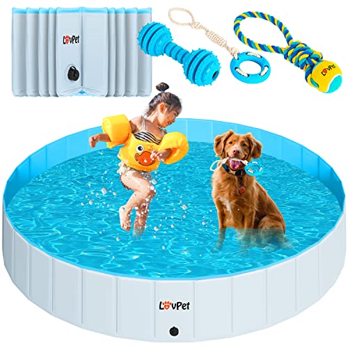 Lovpet® Faltbarer Hundepool Schwimmbecken für Große & Kleine Hunde, inkl. Hundespielzeug (XL) 160cm Ø...