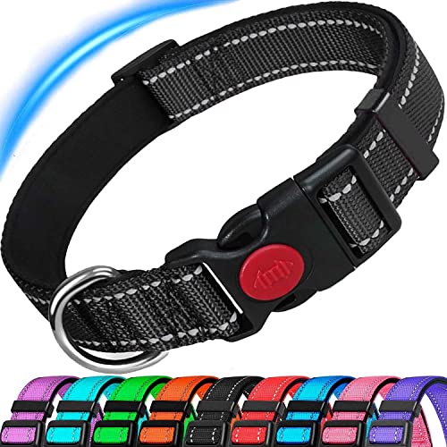 ATETEO Dog Collar, Reflective Adjustable Basic Dog Collar with Soft Neoprene Padding, Durable Nylon Pet...