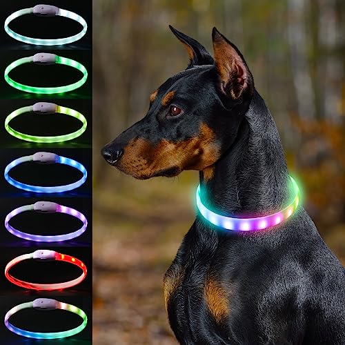 Taglory Hundehalsband Leuchtend | 7 Farben Lichter | 9 Blinkende Modelle | 20-65 cm für Kleine, Mittlere...