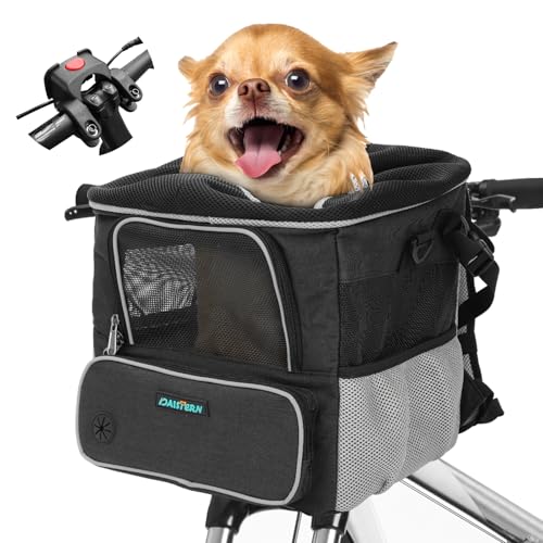 DAISTERN Hundefahrradkorb bis 4KG mit Lenkeradapter Φ53mm, Hundekorb Fahrrad Vorne Rucksack...