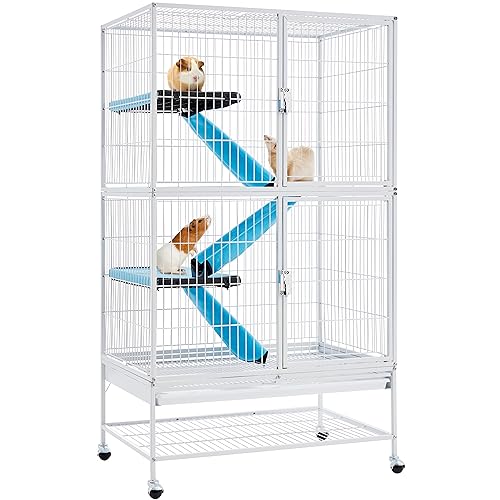 Yaheetech Kleintierkäfig, Metallkäfig für kleine Haustiere, Kaninchenstall mit 4 Räder, Käfig mit 2...