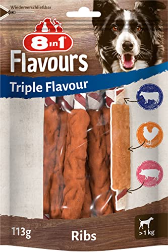 8in1 Triple Flavour Ribs Kaustangen für Hunde - Kausnacks mit extra viel Fleisch, 113g Beutel (ca. 6...