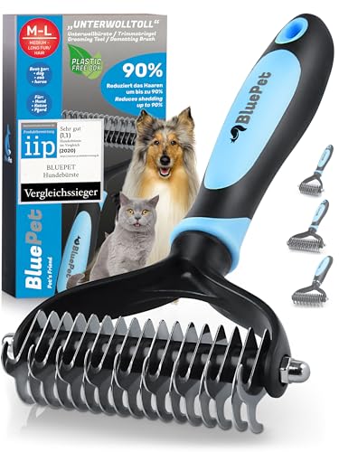 BluePet UnterwollToll Hundebürste langhaar & Katzenbürste langhaar I Unterwollkamm entfernt Unterwolle...