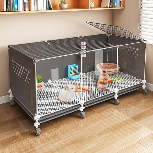 Indoor Kaninchenkäfig auf Rädern, leicht zu reinigende Schale, modulare Konstruktion, transparentes...