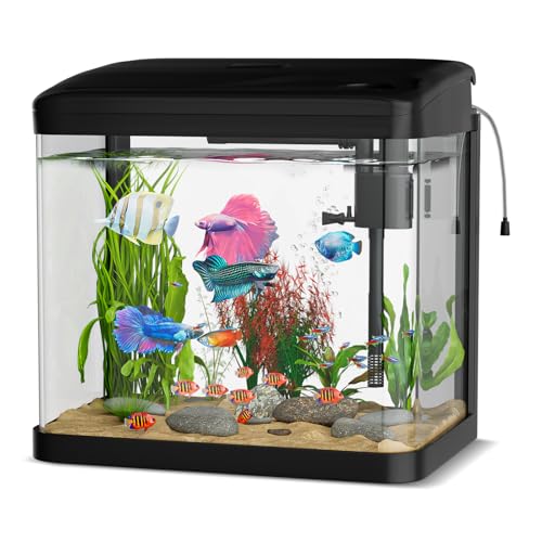 Aquarium Komplettset, GuKKK Nano Aquarium Stabiles Einsteigerbecken mit LED-Beleuchtung und Eingebautem...
