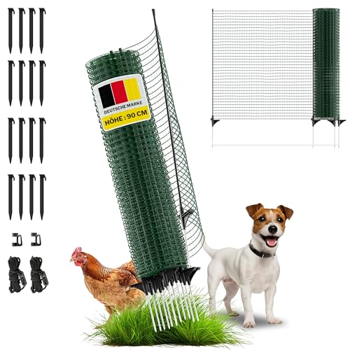 horizont Begrenzungszaun FIX, mobiler Zaun 15 m lang & 90 cm hoch, engmaschig, 9 Pfähle, Beetschutz,...