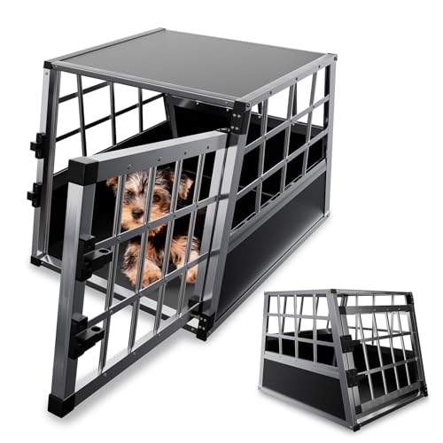 Juskys Alu Hundetransportbox M - 69x54x50 cm - Auto Hundebox robust & pflegeleicht - Gittertür...