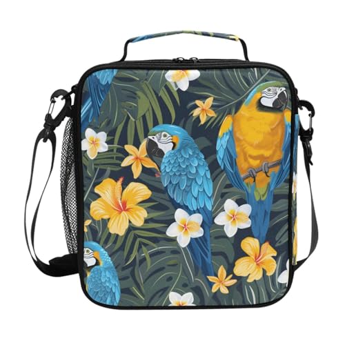 Mnsruu Lunch-Tasche für Kinder, Motiv: Botanische tropische Papageien, Blumen, isolierte Lunchbox,...