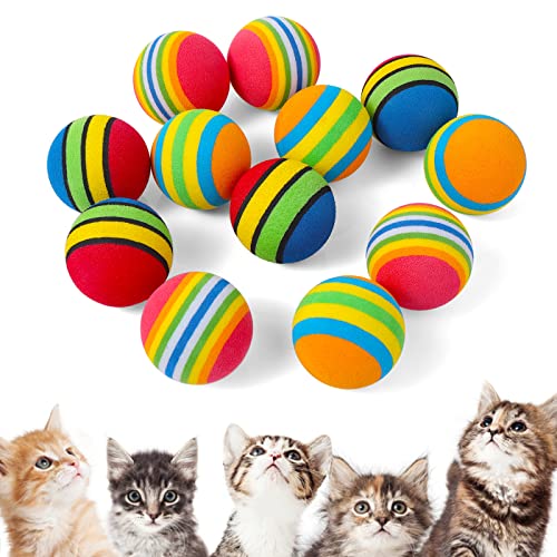 cobee Rainbow Cat Toy Ball, 12 Stück Großes Katzenspielzeug 3,5 cm Interaktives Katzenspielzeug Ball...