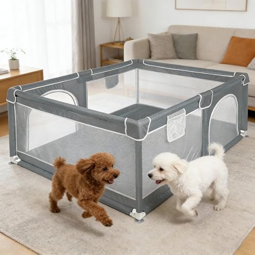 Laufstall für Hunde und Welpen mit Tür und Transporttasche, Saugnäpfe aus TPR, Innengehege aus...