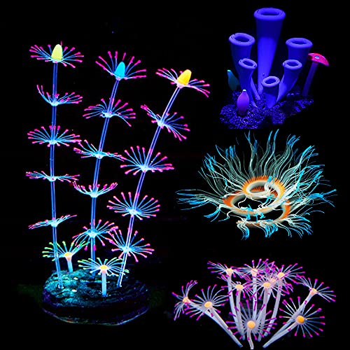 Cayway 4 Stück Künstliche Aquarium Pflanzen, Aquarium Pflanzen Künstlich Glühen mit Simulation...