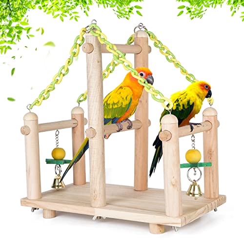 CHSEEO Haustier Vogel stehende Plattform Stand, Kunststoffbrücke, Glockenspielzeug, Wood Perch Papagei...
