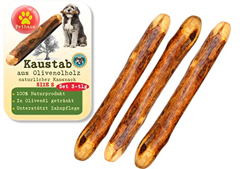 Pethaus 3er-Sparset Kauknochen Hundespielzeug aus Olivenholz für Hunde bis 10 kg, in Olivenöl...