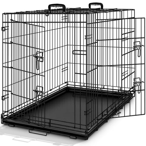 TRESKO Hundekäfig 91 x 58 x 64 cm faltbar mit 2 Türen | Transportkäfig Auto | Hundebox mit Bodenschale...