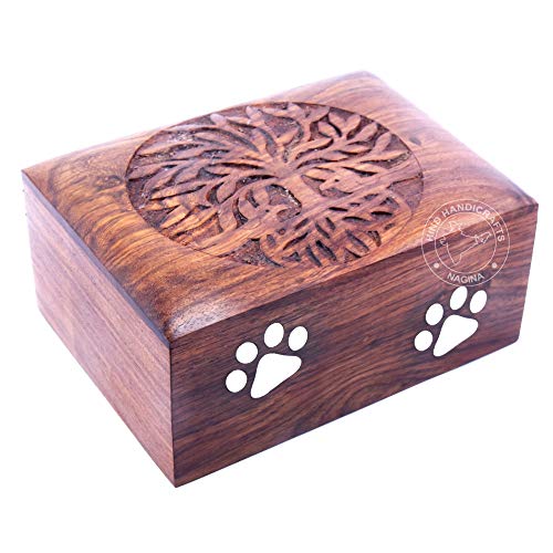 Hind Handicrafts Urne für Hunde und Katzen, mit eingelegtem Rosenholz, für Asche, Foto-Holzbox,...