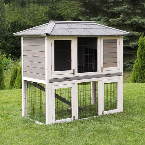 Miweba MyAnimal Hasenstall MH-28 | 116x63x116 cm - Kaninchenstall mit Freilaufgehege - Doppelstockhaus 2...