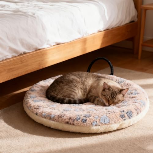 Asixxsix Haustier-Heizkissen, 21,65 X 1,97 Zoll, Rundes USB-beheiztes Katzenbett, Warme...