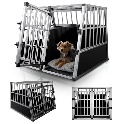 Juskys Alu Hundetransportbox XL - 96x91x70 cm - Auto Hundebox robust & pflegeleicht - 2 Gittertüren...
