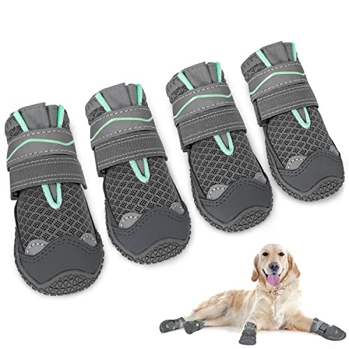 SlowTon Hundeschuhe Pfotenschutz, 4 Stück atmungsaktive Hunde Schuhe Outdoor mit Rutschfester Sohle,...