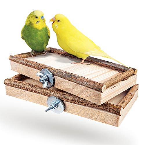 Vogelgaleria® 2er Set Sitzbretter 10x20cm mit Natur Holz Bordüre für Vögel wie Wellensittich...