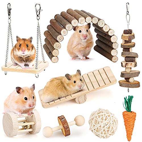 BBjinronjy Hamster-Kauspielzeug-Set für kleine Tiere, Molarspielzeug, Zahnpflege, Holzzubehör für...