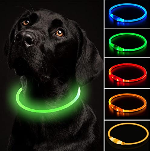 Hundehalsband Leuchtend，LED Leuchthalsband für Hunde USB Aufladbar Längenverstellbarer Haustier...