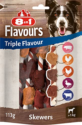 8in1 Triple Flavour Skewers Kaustangen für Hunde - Kausnacks mit extra viel Fleisch, 113g Beutel (ca. 6...
