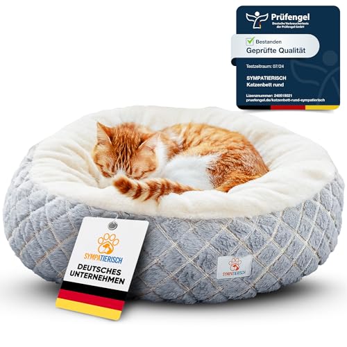 Katzenbett [beruhigende Wirkung] - Rundes, flauschiges Kissen für deine Samtpfote - Katzenkissen,...