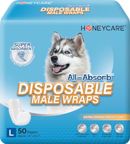 HONEY CARE All-Absorb Hundewickel für Rüden, A24, Größe L, Blau und Weiß, 50 Stück