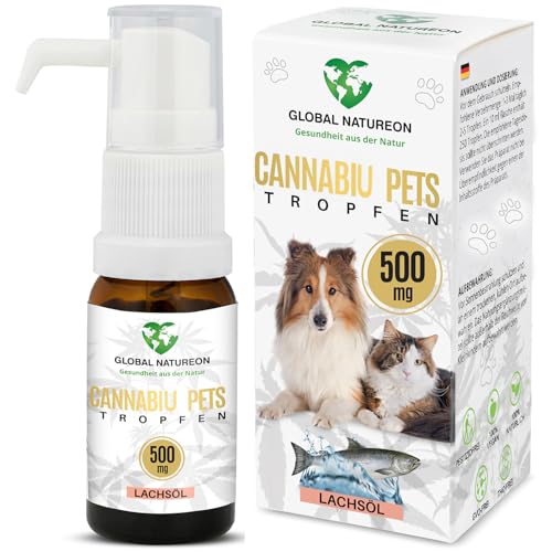 GLOBAL NATUREON® Cannabiu Pets Lachsöl & Hanföl 500mg für Hunde und Katzen aus Samen, Tropfen für...