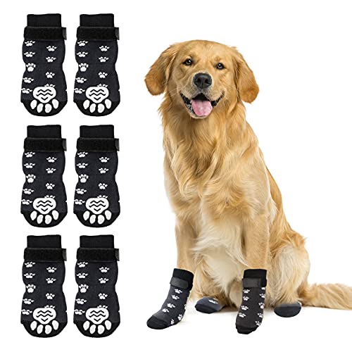 RANYPET 3 Paar Indoor Anti-Rutsch Socken für Hunde - Weicher Verstellbarer Pfotenschutz für Alter Hund...