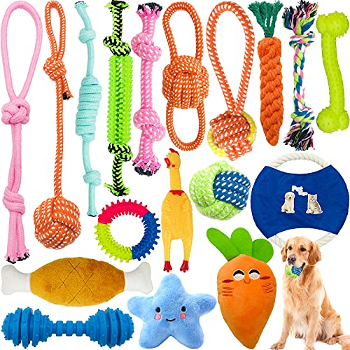 Frasheng 18 Pcs Hundespielzeug Set,Natürlicher Baumwolle,Seil Ball Hunde Kauen Spielzeug Set,Dauerhaft...