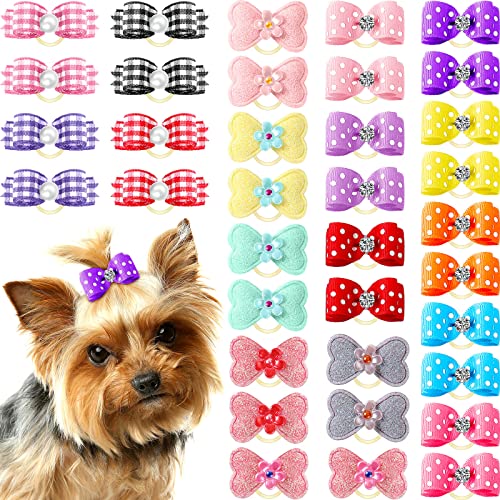 MTLEE 36 Stück Valentinstag Hund Haarschleifen Hundeschleifen Fellpflege Mädchen mit Gummibändern für...